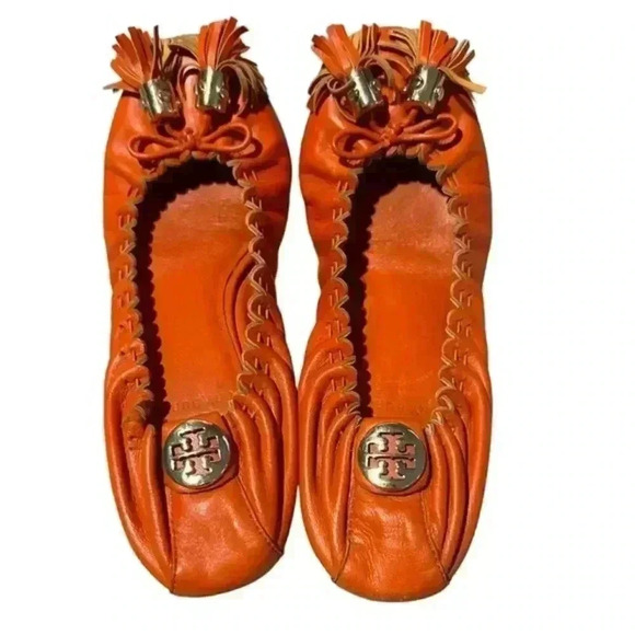 Tory Burch Burnt Orange Leather Tassel Ballet Flats, Size 5.5 - Picture 3 of 6